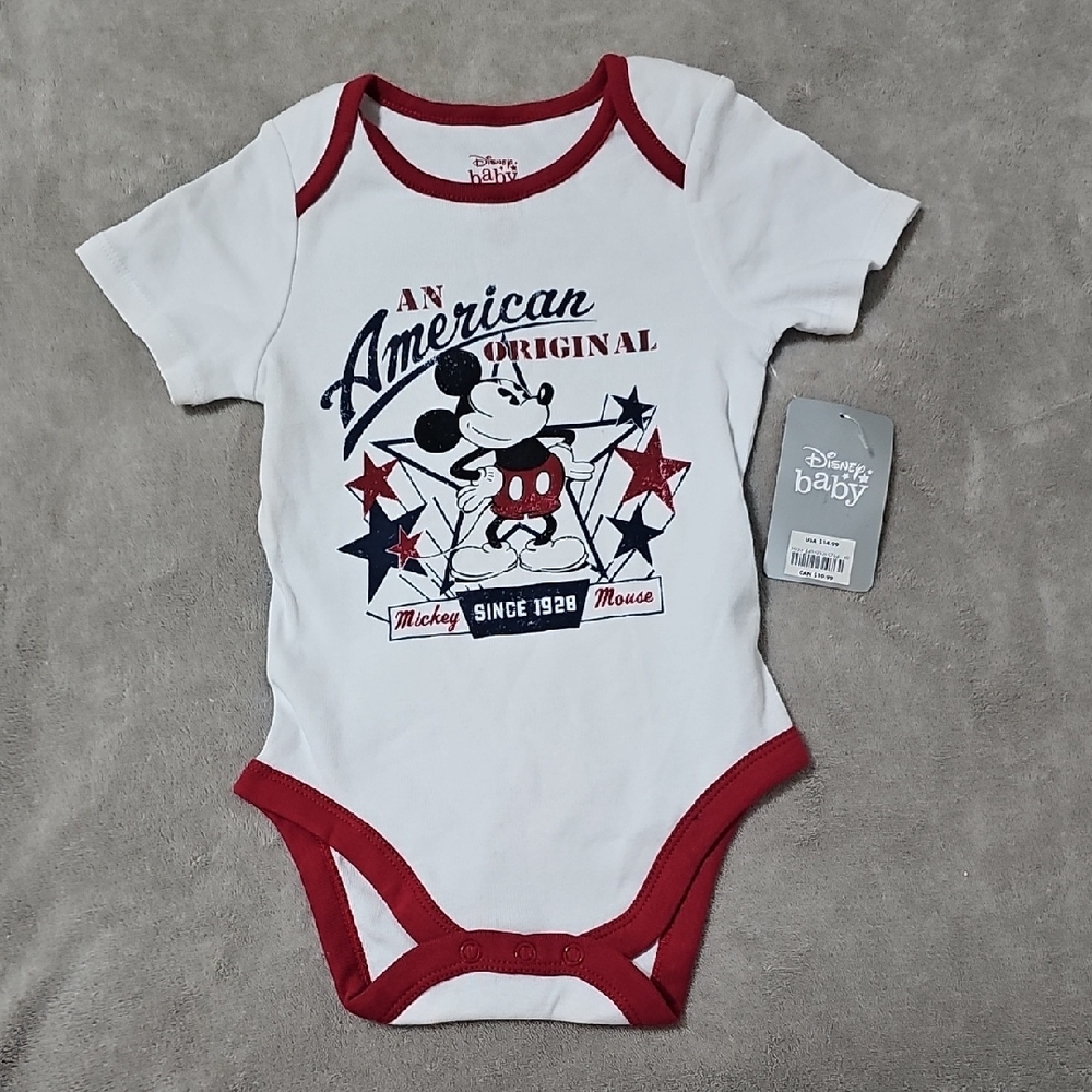 Disney White and Red Mickey Mouse American Original Bodysuit
